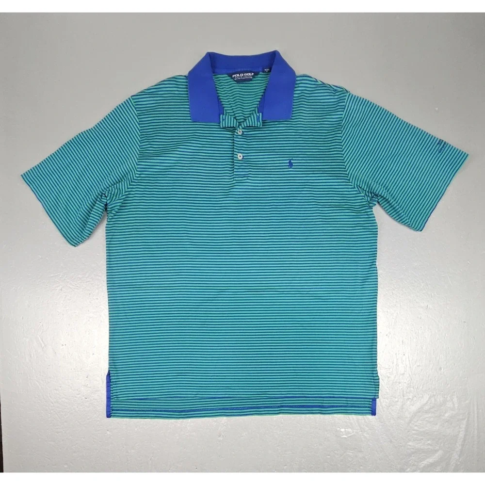 VTG Polo Golf Ralph Lauren Polo Shirt Mens XL Green Blue Stripe Milburn CC